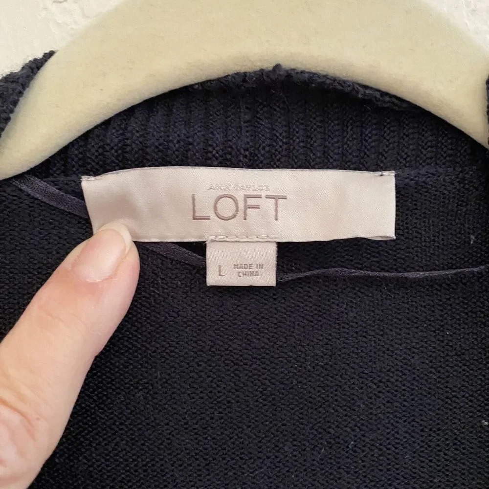 Loft Womens Black‎ Wool Blend Long Sleeve Open Front Cardigan Sweater Size L